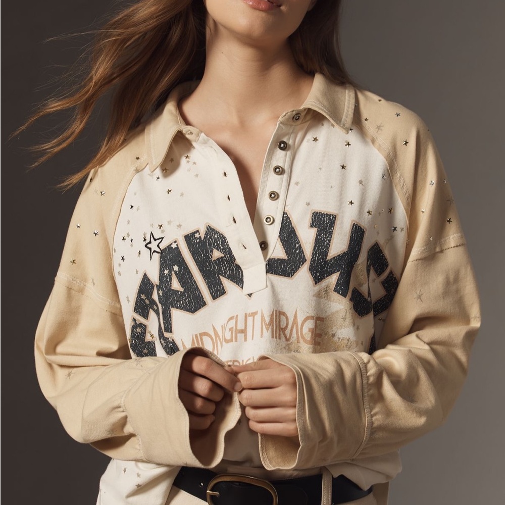 Pilcro Cream Long Sleeve Tee Relaxed Fit
